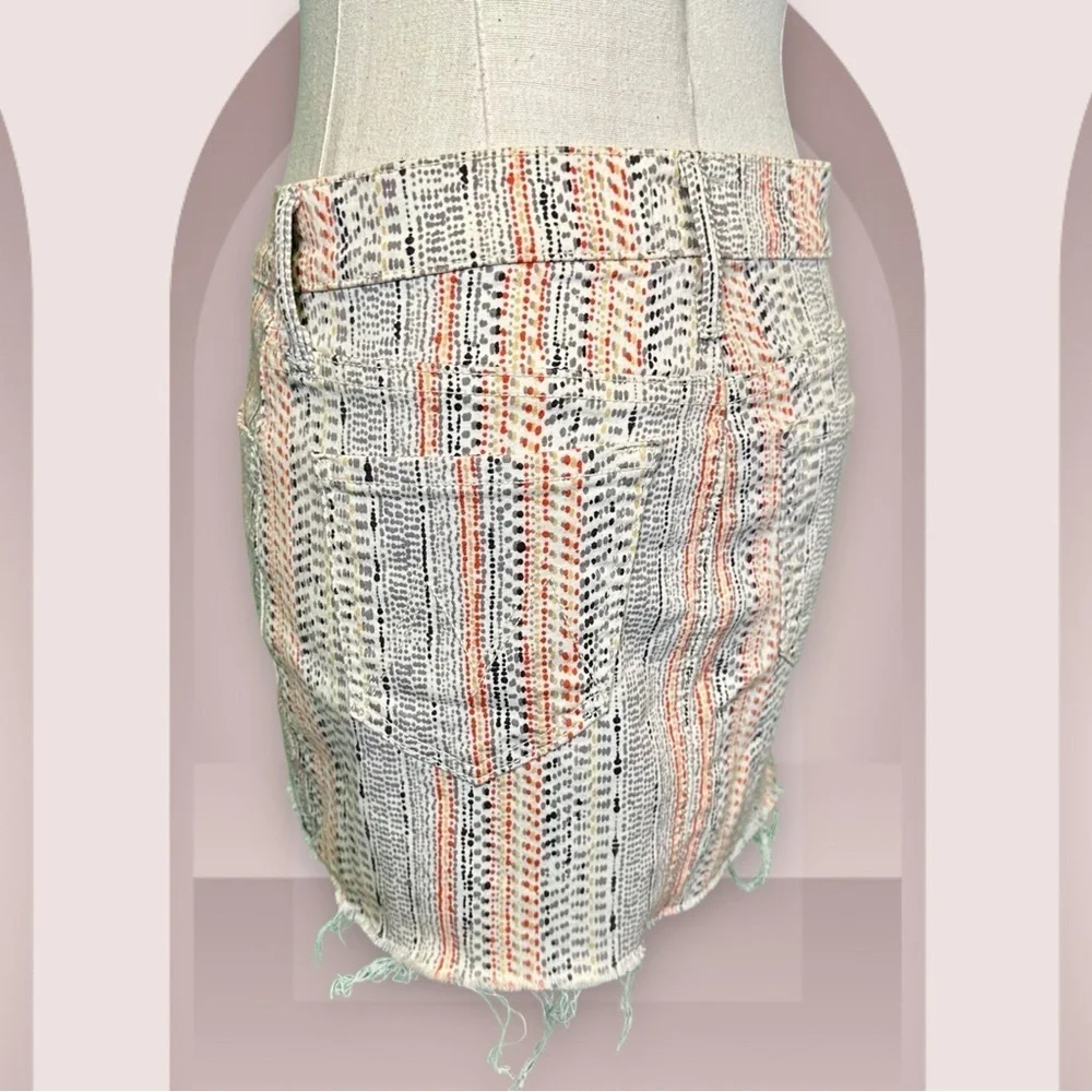 NWT MOTHER Denim ‘Straight Mini Fray’ Denim Skirt in “Mandarin” Orange Dot Print
